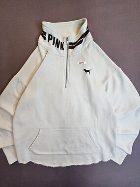 PINK Victoria’s Secret Light Aqua 1/4 Zip Boyfriend Pullover - Medium
